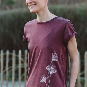 Bio T-Shirt Damen aus Biobaumwolle mit Ginkgo Motiv  tshirt organic cotton tree ginkgo loose fit