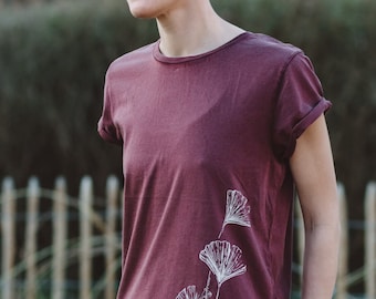 T-shirt bio pour femme en coton biologique avec motif ginkgo t-shirt en coton biologique arbre ginkgo coupe ample