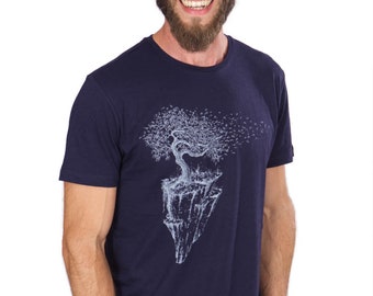 Organic men's t-shirt made of Lenzing Ecovero and organic cotton with Maple Island motif for outdoor and leisure Organic cotton tshirt tree men