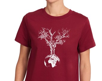 Women's Shirt World Tree Burgundy made of organic cotton / T-Shirt Organic Cotton Tree of Life