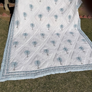 Indian quilt ,hand block print ,light weight, queen size,100% cotton, hand made, soft quilt, comforter, flower print, Kantha quilt self made