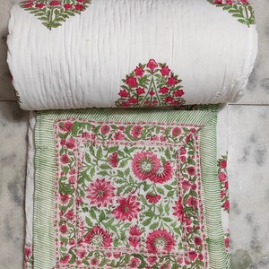 Indian quilt ,hand block print ,light weight, queen size,100% cotton, hand made, soft quilt, comforter, flower print, Kantha quilt self made