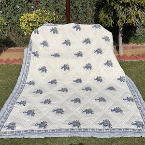 Indian quilt ,hand block print ,light weight, queen size,100% cotton, hand made, soft quilt, comforter, flower print, Kantha quilt self made