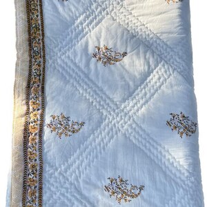 Colcha indiana, estampa de bloco manual, leve, tamanho queen, 100% algodão, feita à mão, colcha macia, edredom, estampa de flores, colcha Kantha feita por você mesmo