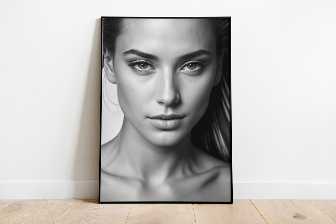 Portrait, Beautiful Eyes, Black and White Photography, Wall Art Poster