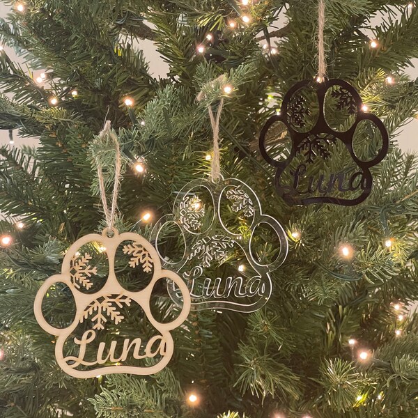 Christmas Dog Paw Ornament, Laser Cut Dog Ornament, Custom and Personalized Dog Paw Christmas Ornament, Your Dog Name Christmas Paw Ornament