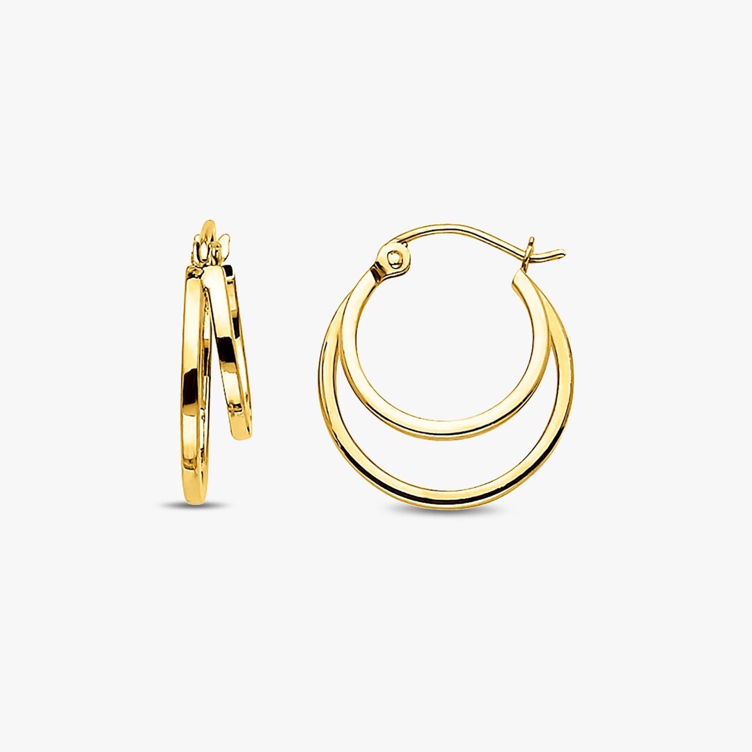 14k Gold Double Hoop Earrings 14k Gold Hoops Everyday Hoop Etsy