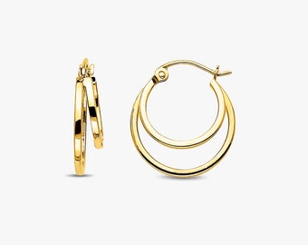 14k gold double hoop earrings, 14k gold hoops, everyday hoop earrings, solid hoop earrings, double hoop earrings, minimalist jewelry, gift