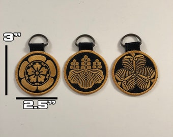 Various Japanese Kamon Embroidered Keychain or luggage tag (2 sided)