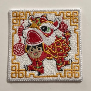 Cute Chinese Lion Dance 3.75” Embroidered Patch New Year & Moon Festival