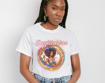 Magical Sagittarius Woman Birthday Shirt, Sagittarius Zodiac Horoscope Black Girl T-shirt, Black Women Sagittarius Shirt