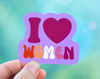 I Love Women Pride Sticker | Cute purple sapphic stickers for your laptop, notebook, water bottle | Lesbian flag colors for WLW rights