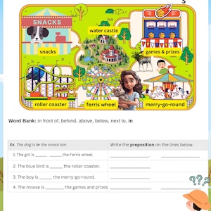 Preposition Worksheet Printable for Kids | Fun Grammar Theme Park Map Activity | PDF Homeschool & Classroom Resource