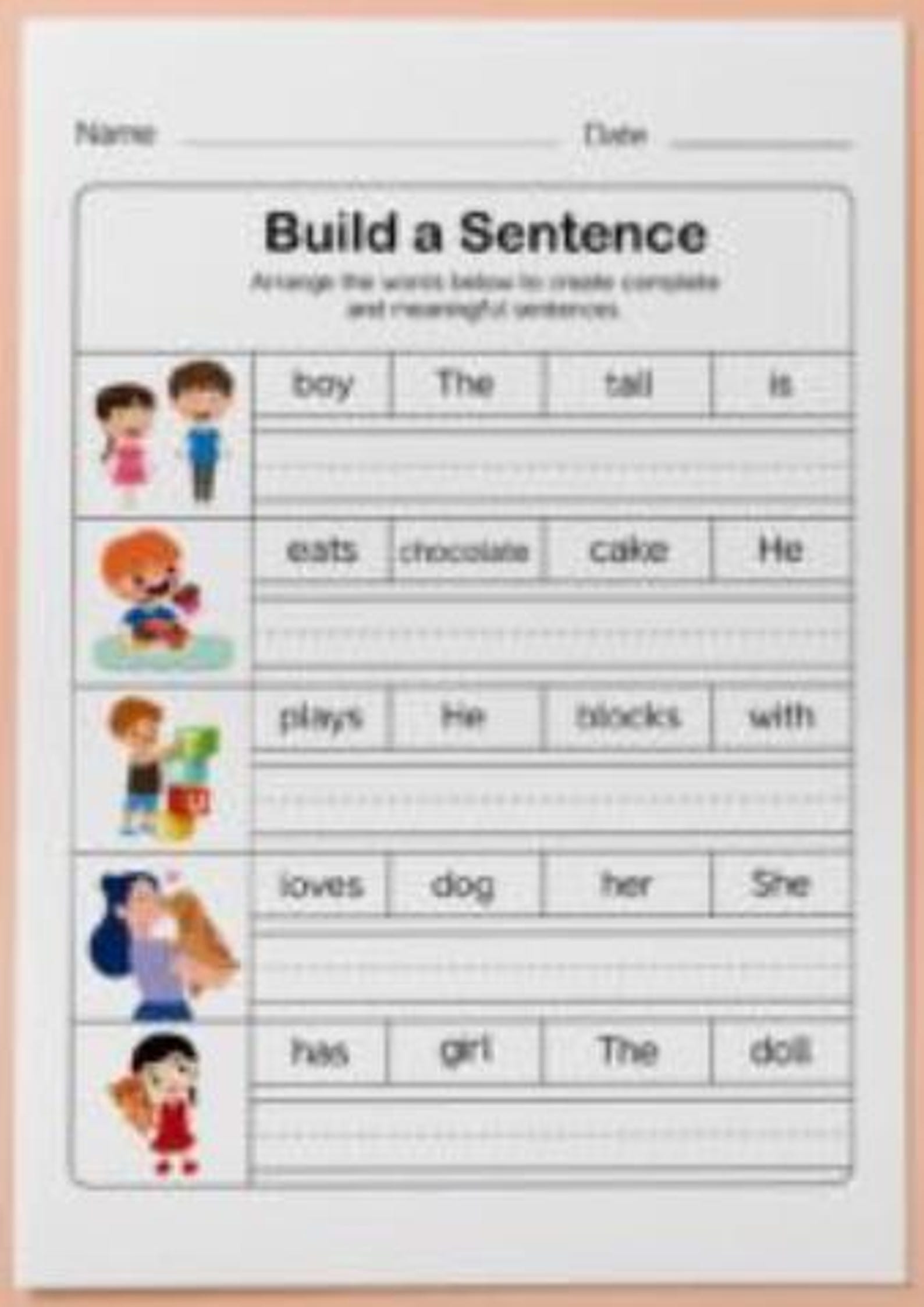 150 Build a Sentence Worksheets - ELA Grammar & Writing Practice for