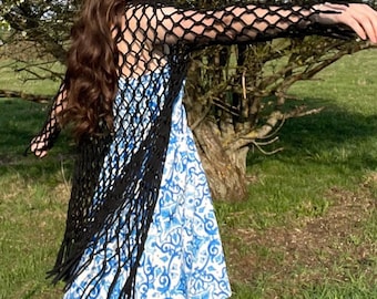 Couture Black Macrame Vest | Wearable Fiber Art | Handmade Designer Statement Top | Luxe Fringe Vest | High Fashion Macrame Vest |