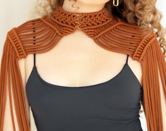 Country style macrame shoulder, Festival wear, Country style clothing, Brown outfit for party, Brown boho shoulder, Birthday party outfit.