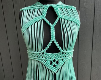 Macrame pastel color top, Festival top, Party style clothing, Beach party outfit, Mint color outfit for party, Pastel color boho style top.