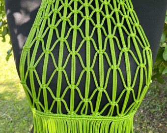 Macrame green colour top, Green handmade top for parties, Beach party outfit, Vacation outfit, Top for festivals looks, Green stylish top.