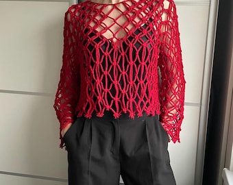 Red Macrame Boho Top: Romantic Christmas Outfit