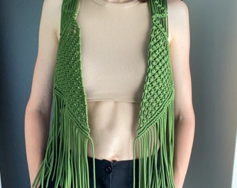 Handmade macrame vest, Festival outfit, Country style clothing, Cowgirl outfit for party, Green boho style vest, Romantic green top