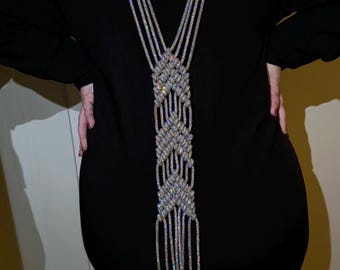 Silver Rhinestone Macrame Necklace: Handmade Party Accessory
