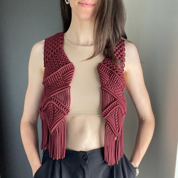 maquimalo マキマロ☆ Hand knit Uncle Vest Handmade Macrame Vest, Festival Top, Country Style Clothing