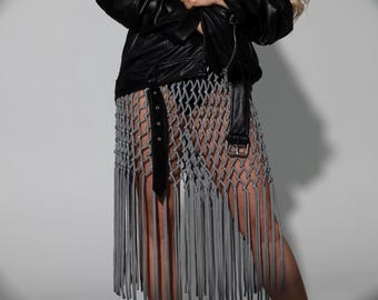 Handmade silver skirt, Festival outfit, Street style outfit, Birthday party wear, Silver color boho style skirt, Beach party outfit.