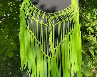 Handmade macrame top, Festival outfit top, Beach outfit for party, Neon boho style top, Birthday party wear, Neon festival top, Party outfit