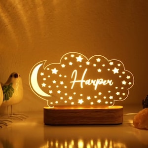 Personalized Night Light with Moon & Stars - Nursery Decor - Custom Name Light Night Gift - Kids Room Decor - Personalized Gifts for Kids