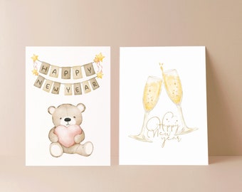 New Year Card Bundle | Set of 4 | Postcards | Greeting cards | Dimensions: 10.5 x 14.8 cm | A6