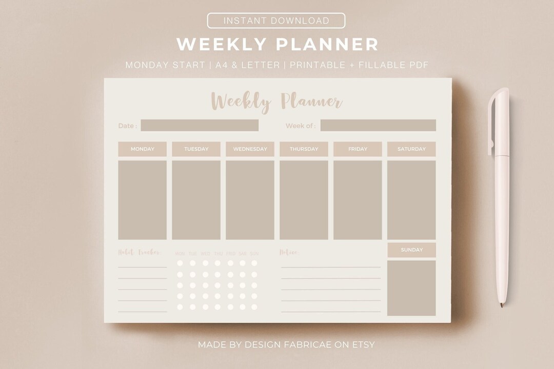 Weekly Planner Printable Week at a Glance Weekly Planner - Etsy