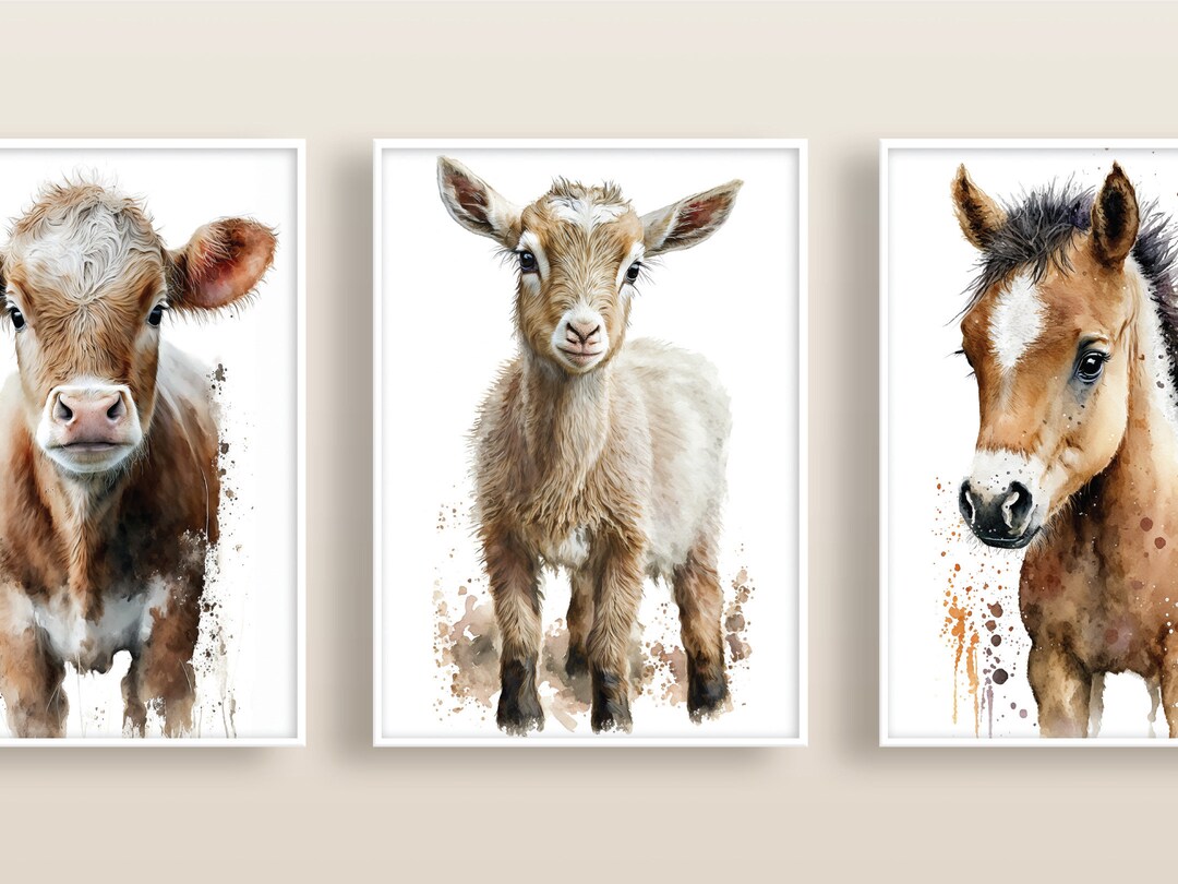 Nursery Farm Animal Wall Art Watercolor Baby Animal Home Décor Farm ...