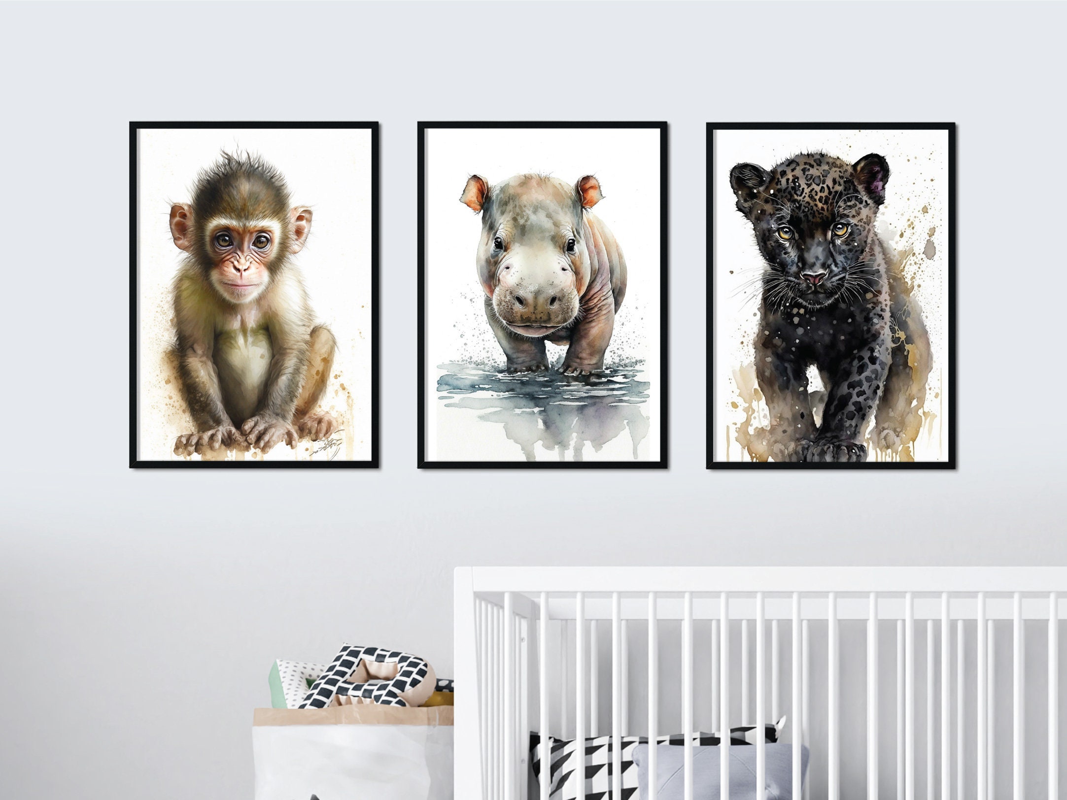 Nursery Jungle Animal Wall Art Watercolor Baby Home Décor Jungle Animal Digital Print Nursery