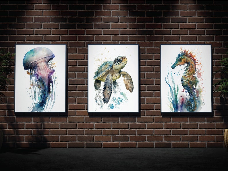 Nursery Sea Animal Wall Art Watercolor Baby Home Décor Animal Etsy