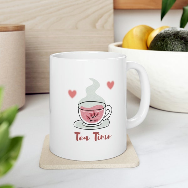 11oz - Weiße Tasse Tea Time Becher Keramiktasse Trinkgeschirr Küche Home