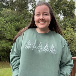 Christmas Tree Embroidered Crewneck/Christmas Sweatshirt/Embroidered Christmas Sweatshirt/Christmas Embroidered Crewneck