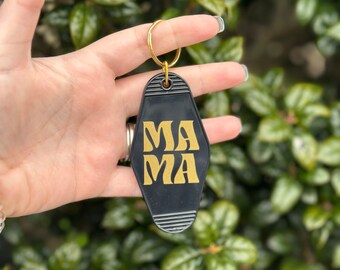 Retro Motel Keychain | Black & Metallic Gold Mama Keychain