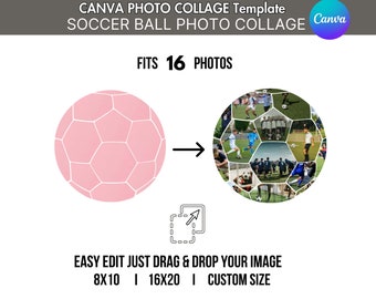 SOCCER Ball Photo COLLAGE Canva Template Sports Design Football Team Poster  Custom Editable Customizable DIY Photo Collage Canva Template