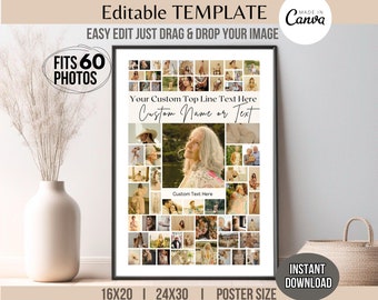 60-Picture Photo Collage TEMPLATE, Any Occasion Printable Big Storyboard For Birthday/ Graduation/ Anniversary/ Memorial Funeral Sign Poster