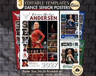 Dance SENIOR Photo Collage TEMPLATE Personalized Dancing Team Poster DIY Printable Banquet Display Sign, Picture Memory Keepsake Dancer Gift