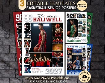 Basketball SENIOR Photo Collage TEMPLATE Personalized Game Night Sports Team Poster DIY Printable Display Sign, Picture Memory Keepsake Gift
