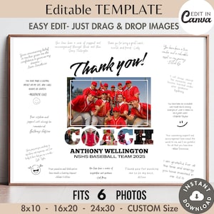 Baseball COACH Unterzeichnungsrahmen Leinwand VORLAGE Benutzerdefinierte Fotocollage Sport Autogramm Poster DIY personalisiertes signierbares Endjahres- / Saisongeschenk