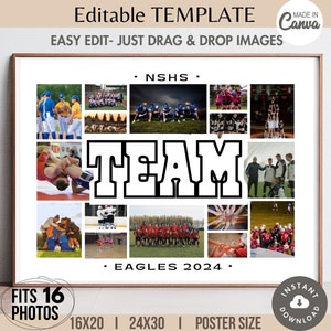 May include: A collage of 16 photos of a sports team, with the word "TEAM" in large, bold letters in the center. The team name is "NSHS Eagles 2024".
