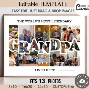 OPA fotocollage bewerkbare canva SJABLOON Aanpasbare grootvader waardering poster 8 x 10 afdrukbare DIY Vaderdag/verjaardagscadeau