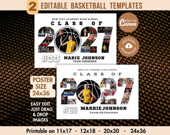 2027 BASKETBALL Photo Collage Canva TEMPLATE, Printable DIY  Personalized Senior Night Horizontal Poster/Banner, Memory Keepsake Gift