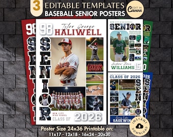 Honkbal SENIOR fotocollagesjabloon, gepersonaliseerde gameavond sportteamposter, DIY afdrukbaar displaybord, foto geheugen aandenken cadeau