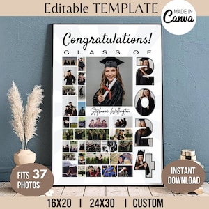Graduation Photo Collage Poster  Canva TEMPLATE Party Welcome Sign Wall Decoration DIY High School/College Portrait Gift Customizable 24x36