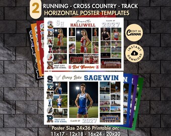 Running/Cross Country XC/Track Senior Night Photo Collage Horizontal Poster Canva TEMPLATE, Printable DIY Display Board Keepsake