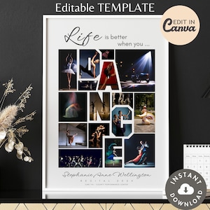 DANCE Photo Collage Word Frame Vertical Poster TEMPLATE, Printable Dancing Team Recital Keepsake, DIY Personalized End of Year Dancer Gift