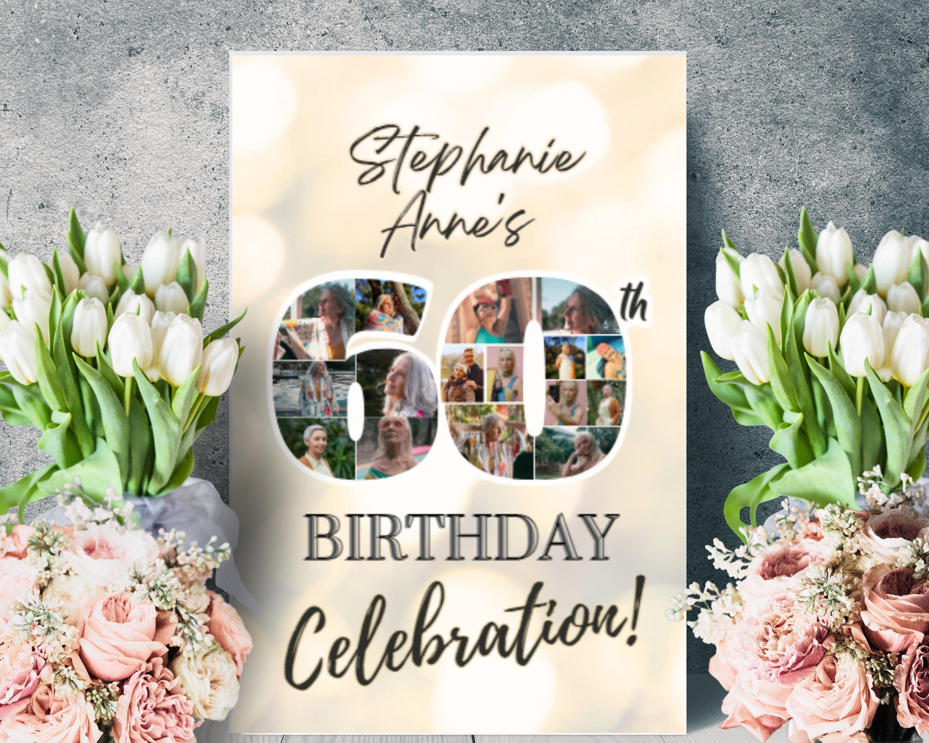 60th Birthday Photo Collage Pic Number 60 Printable Gift Party Poster ...